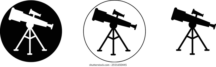 Telescope icon set. Thin light regular bold black telescope flat and line vector collection isolated transparent background from education and science. Editable symbol can be used web and mobile