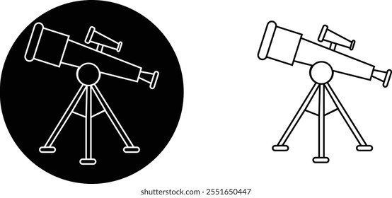 Telescope icon set. Thin light regular bold black telescope flat and line vector collection isolated transparent background from education and science. Editable symbol can be used web and mobile