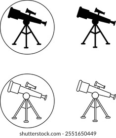 Telescope icon set. Thin light regular bold black telescope flat and line vector collection isolated transparent background from education and science. Editable symbol can be used web and mobile