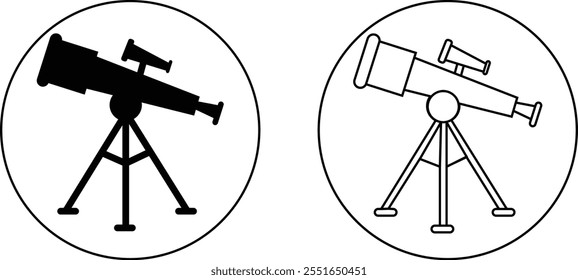 Telescope icon set. Thin light regular bold black telescope flat and line vector collection isolated transparent background from education and science. Editable symbol can be used web and mobile