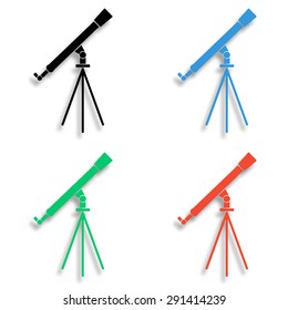 telescope icon with shadow - colored vector set