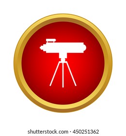 Telescope icon in simple style in red circle. Space exploration symbol