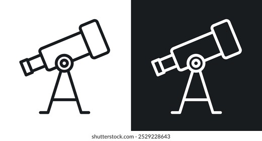 Icono de telescopio en color negro de línea delgada. ilustración de símbolos de Vector simple plano.