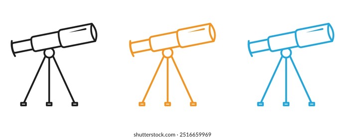 Conjunto de ilustración de línea delgada de icono de telescopio