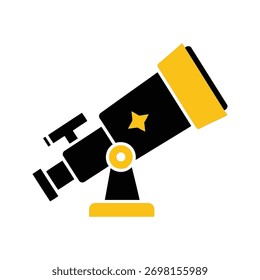 Ícone do telescópio, uma ferramenta para explorar o universo. Ilustração vetorial isolada sobre fundo branco. Perfeito para projetos de astronomia, ciência e exploração espacial.