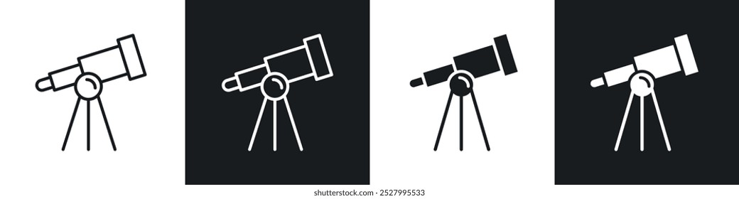 Conjunto de iconos de Vector de iconos de telescopio relleno negro y estilo delineado.