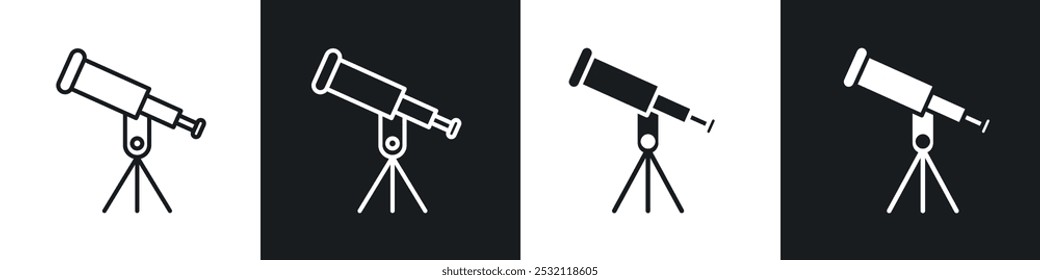 Conjunto de iconos de Vector de iconos de telescopio relleno negro y estilo delineado.