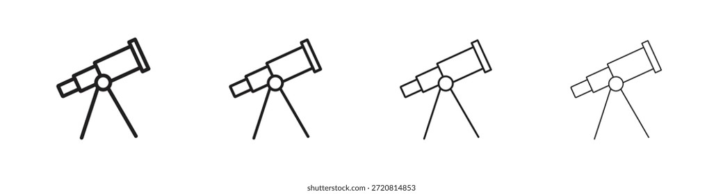 Iconos del telescopio delinean el diseño de Vector negro. Línea con trazo editable.