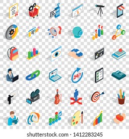 Telescope icons set. Isometric style of 36 telescope vector icons for web for any design