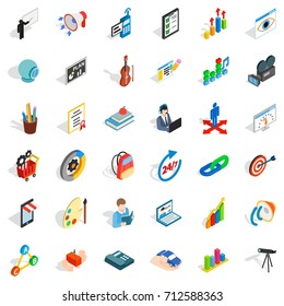 Telescope icons set. Isometric style of 36 telescope vector icons for web isolated on white background