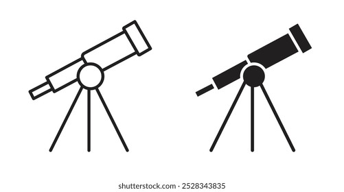 Iconos del telescopio. Conjunto de Vector en estilo relleno y línea.