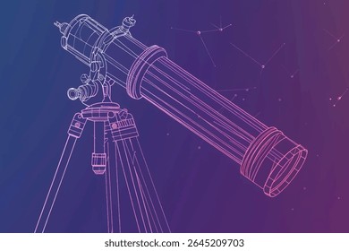telescope illustration hand drawn outline isolated vector on white background.