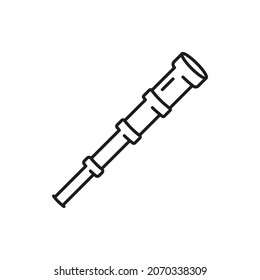 Telescope isolated astronomy object thin line icon. Vector spyglass, tool to study stars and planets, symbol of Portugal seafaring. Old spyglass telescope lens far watching equipment, discovery tool