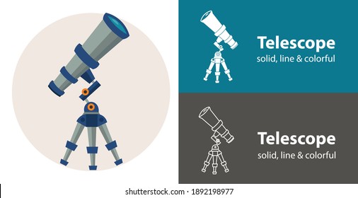 icono de vector aislado del telescopio. icono de línea sólida de espacio