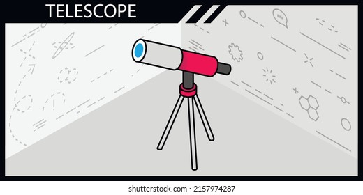 Icono de diseño isométrico del telescopio. Ilustración web de vectores. 3.ª colorida concepción