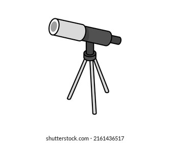 Icon für das isometrische Design des Teleskops. Vektorgrafik, Web-Illustration. 3D-Farbkonzept