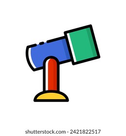 Ilustración vectorial de colores vivos en la línea del telescopio. Icono de investigación espacial.