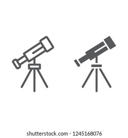 Telescope line and glyph icon, space and astronomy, magnify sign, vector graphics, a linear pattern on a white background, eps 10.