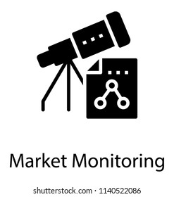 A telescope with the line graph paves aside describing the market monitoring 