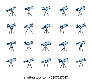 Telescope line icon set. Collection of high quality color outline logo for mobile concepts and web apps. Education set in trendy flat style. Vector illustration on a white background