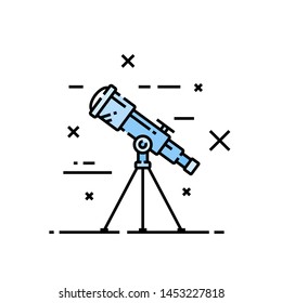 Telescope line icon. Stars and space cosmos discovery symbol. Vector illustration.