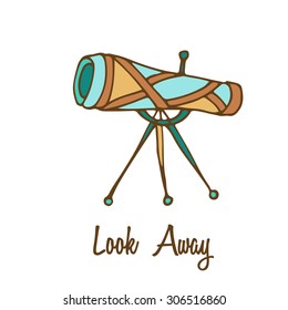 Telescope logo. Hand drawn full color brand sign