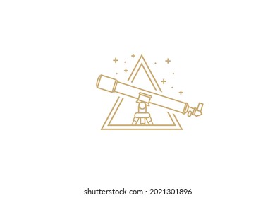 Telescope logo made in trendy line stile vector. with stars and triangles. Telescope logo creative concept