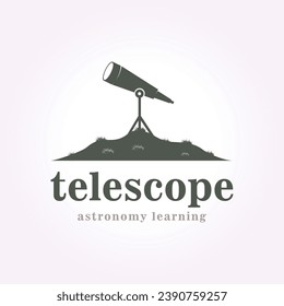 telescope logo on hill, scope design vector vintage astronomy illustration
