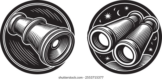 Telescope logo silhouette vector illustration, telescope silhouette logo vector