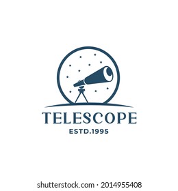 Telescope logo with stars, logo silhouette modern