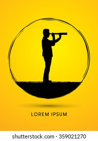 Telescope looking, Business, Vision, designed using grunge brush in circle shape, graphic vector