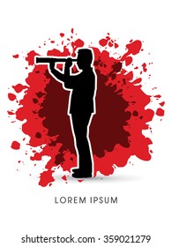 Telescope looking, Business, Vision, designed on splash blood background, graphic vector