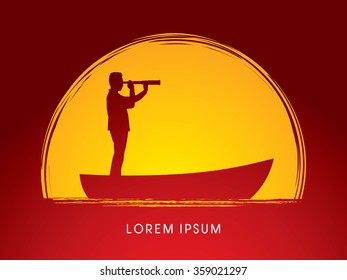 Telescope looking on Boat , vision designed on moonlight background graphic vector.