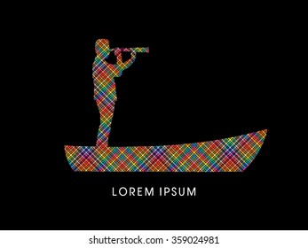 Telescope looking on Boat , vision designed using colorful pixels graphic vector.