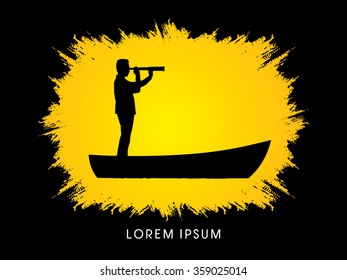 Telescope looking on Boat , vision designed using splash grunge brush graphic vector.
