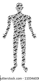 Telescope man representation. Vector telescope icons are composed into male mosaic.