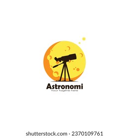 Logo del telescopio y de la luna, gráficos vectoriales del logotipo de la astronomía