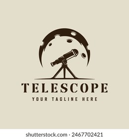 telescope and  moon logo vintage vector illustration template icon graphic design. aerospace sign or symbol for astronomy concept with retro style