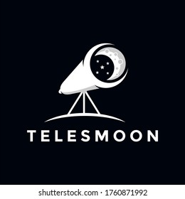Telescope moon vector logo template. This design use star symbol. Suitable for astronomy.