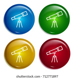 Telescope multi color gradient glossy badge icon set. Realistic shiny badge icon or logo mockup
