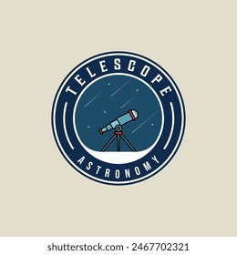Diseño gráfico de la Plantilla de la Ilustración vectorial del logotipo del emblema del telescopio en la noche.