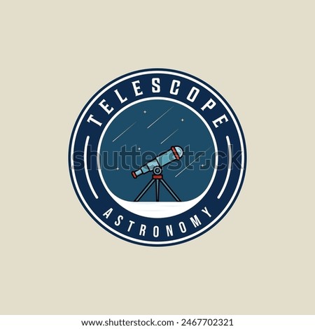 telescope at night emblem logo vector illustration template icon graphic design. aerospace sign or symbol for astronomy concept with circle badge typography style