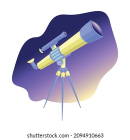 Telescope in the night sky in cartoon style. Space exploration. Vector illustration isolated on white background.