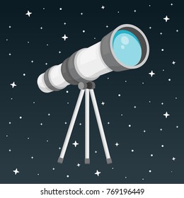 telescope with night sky flat design