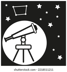 telescope night sky icon. Planet earth. Icon vector. Moon vector. Star icon. Vector illustration. Stock image. 