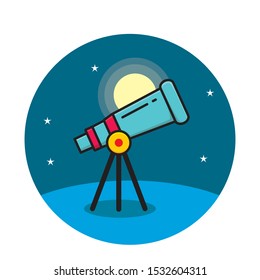 Telescope with night sky vector illustration. Astronomy icon 