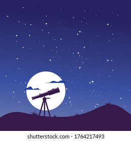 plantilla de diseño de ilustración de vector de cielo nocturno de telescopio