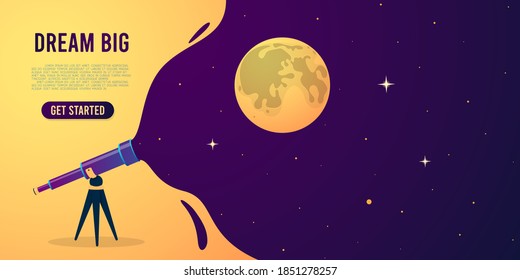 Telescope and night starry sky. Vector illustration