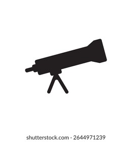  símbolo de observação do telescópio. Ilustração de telescópio preto plano para conteúdo de astronomia ou ciência.