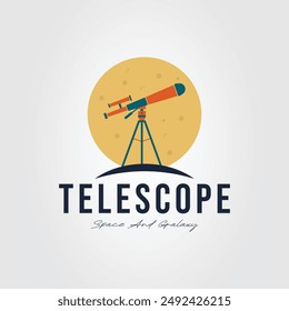 telescope to observe space and moon logo vector illustration design